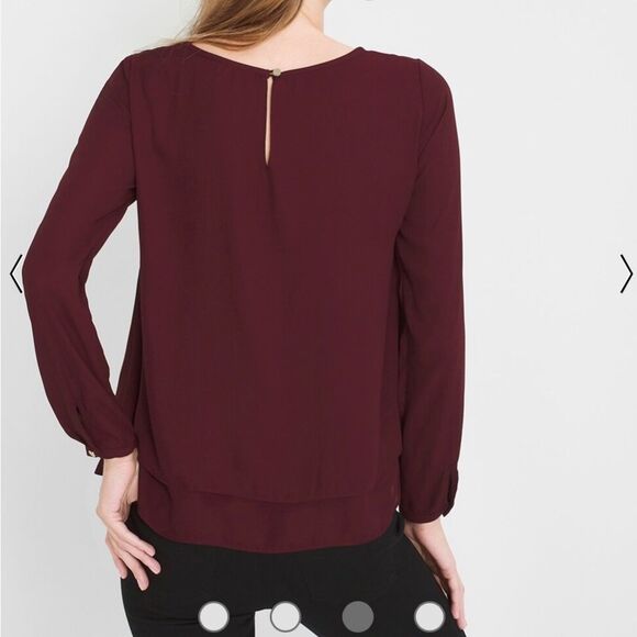 CLEARANCE! Burgundy WHBM L/S Tiered Blouse Size 2 EUC - Picture 7 of 7
